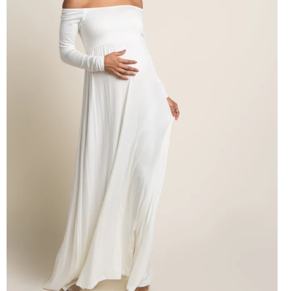 Pinkblush Maternity Ivory Solid Off Shoulder Maxi… - image 1